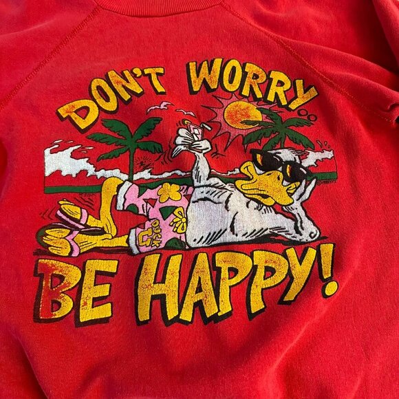 Vintage 90's Duck U Don't worry be happy red sweater men's small - Picture 2 of 7